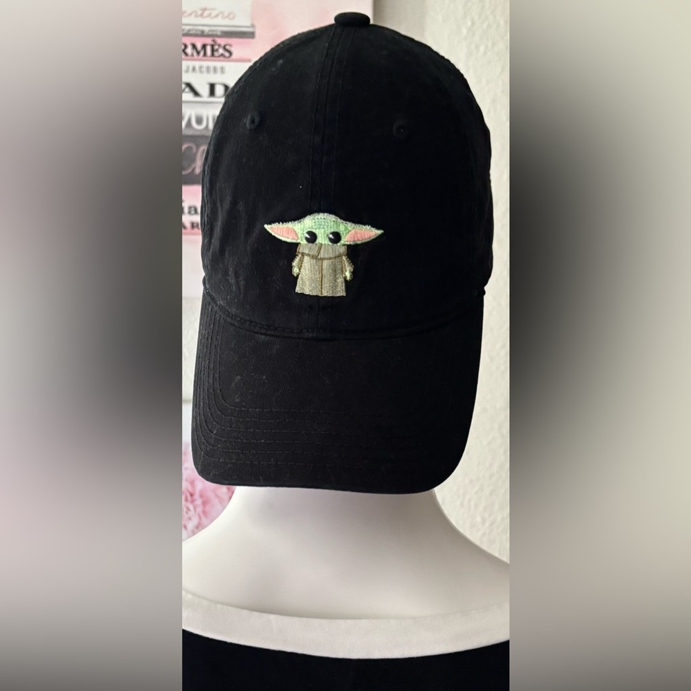 Star Wars Cap w/ Baby Yoda adjustable head strap in Black with Green & Pink